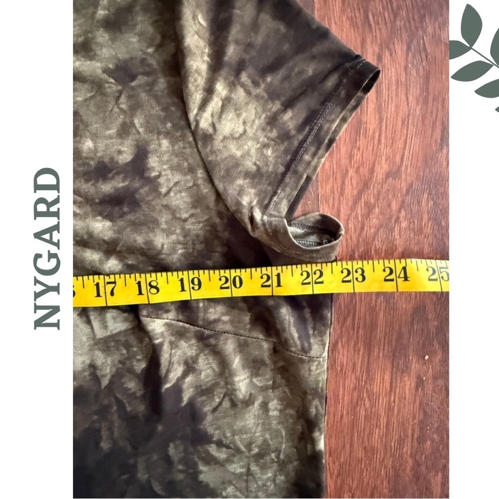 NYGARD Tie Dye V Neck Top XL Olive Green Stretch Tee - Picture 3 of 7